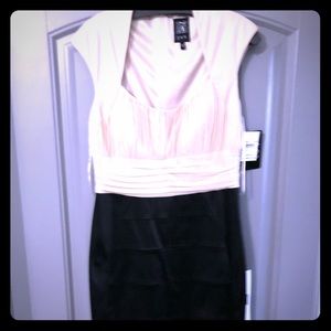 Off-white, black knee length cocktail dress